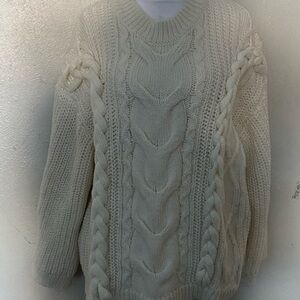 H&M Women's Cream Cable Knit Sweater size S oversized white wool blend